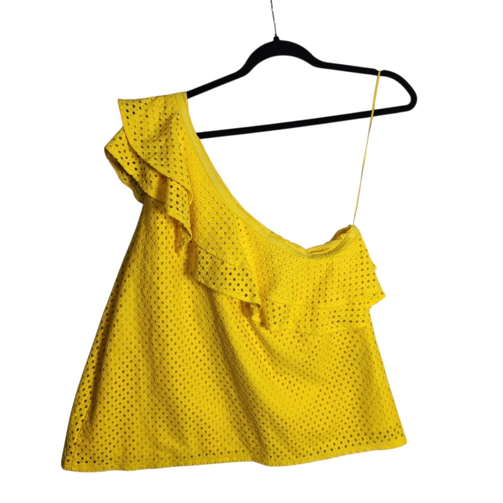 Banana Republic Yellow Eyelet One Shoulder Ruffle Top XL